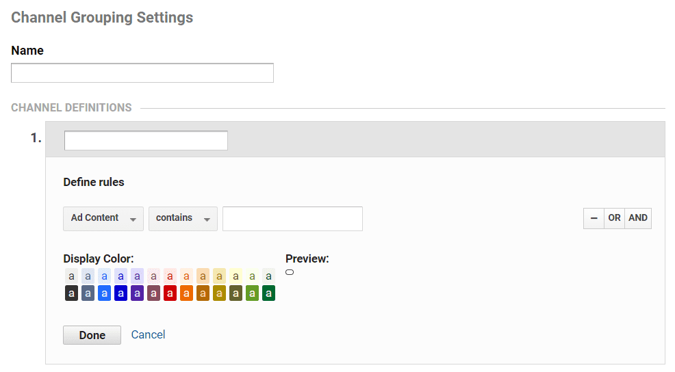 google analytics custom channel groupings