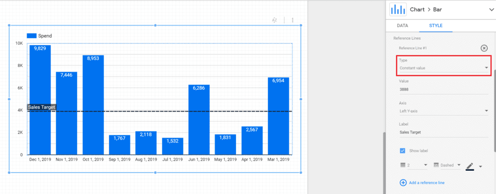 reference lines for in google data studio as constant value