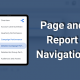 Page and Report Navigation text with a google data studio UI picture