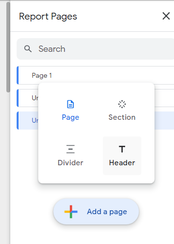 page and report navigation options