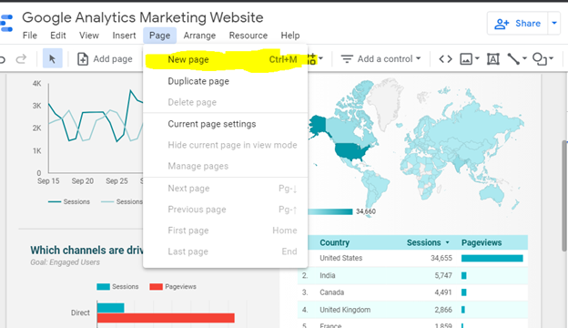 page and report navigation selecting a new page