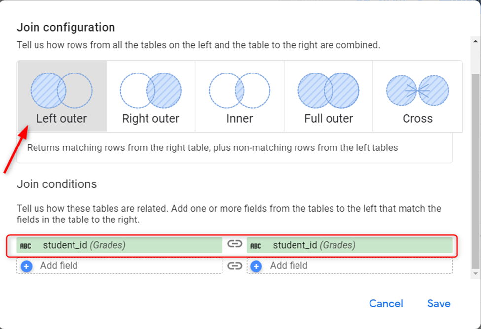 join configuration of advanced data blending