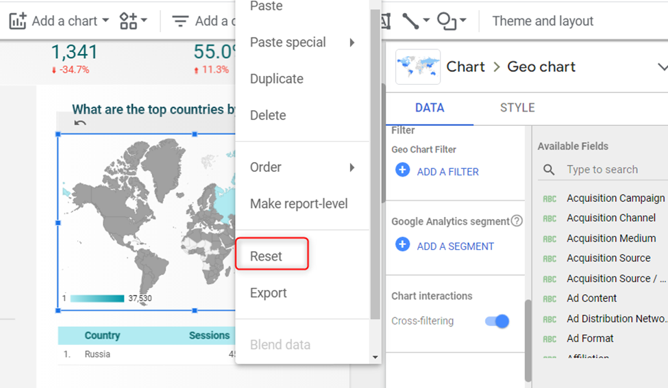 resetting filter charts