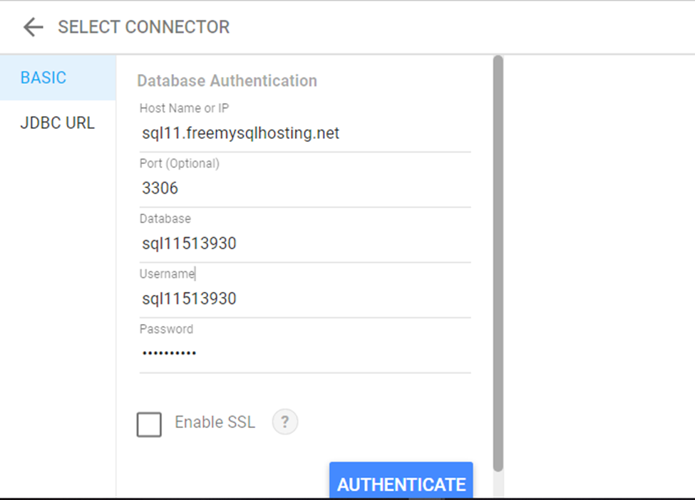 connectors host name and ip address