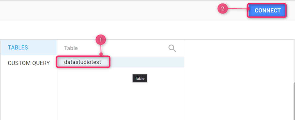 connect table in data studio