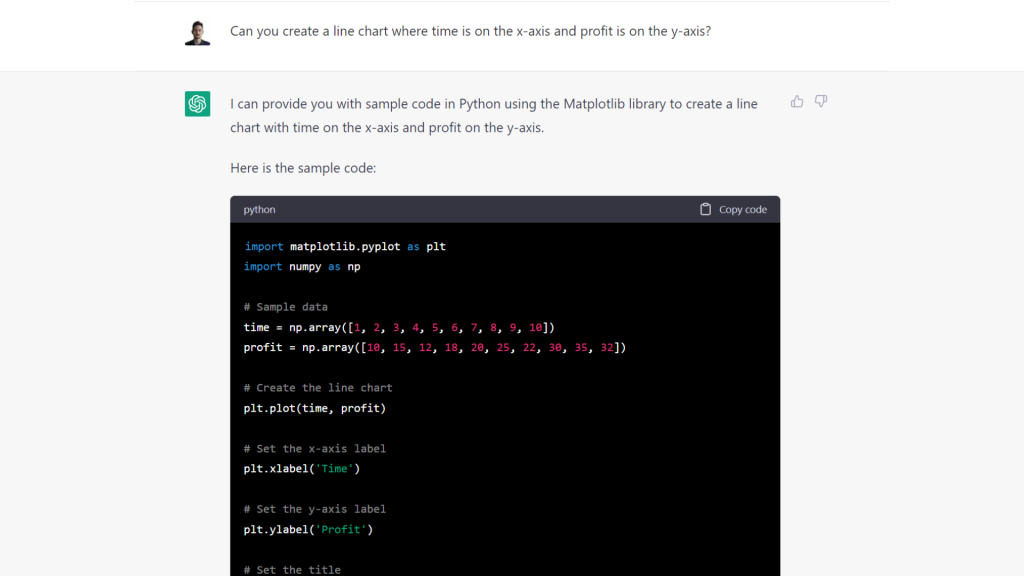 chatgpt for creating charts with code